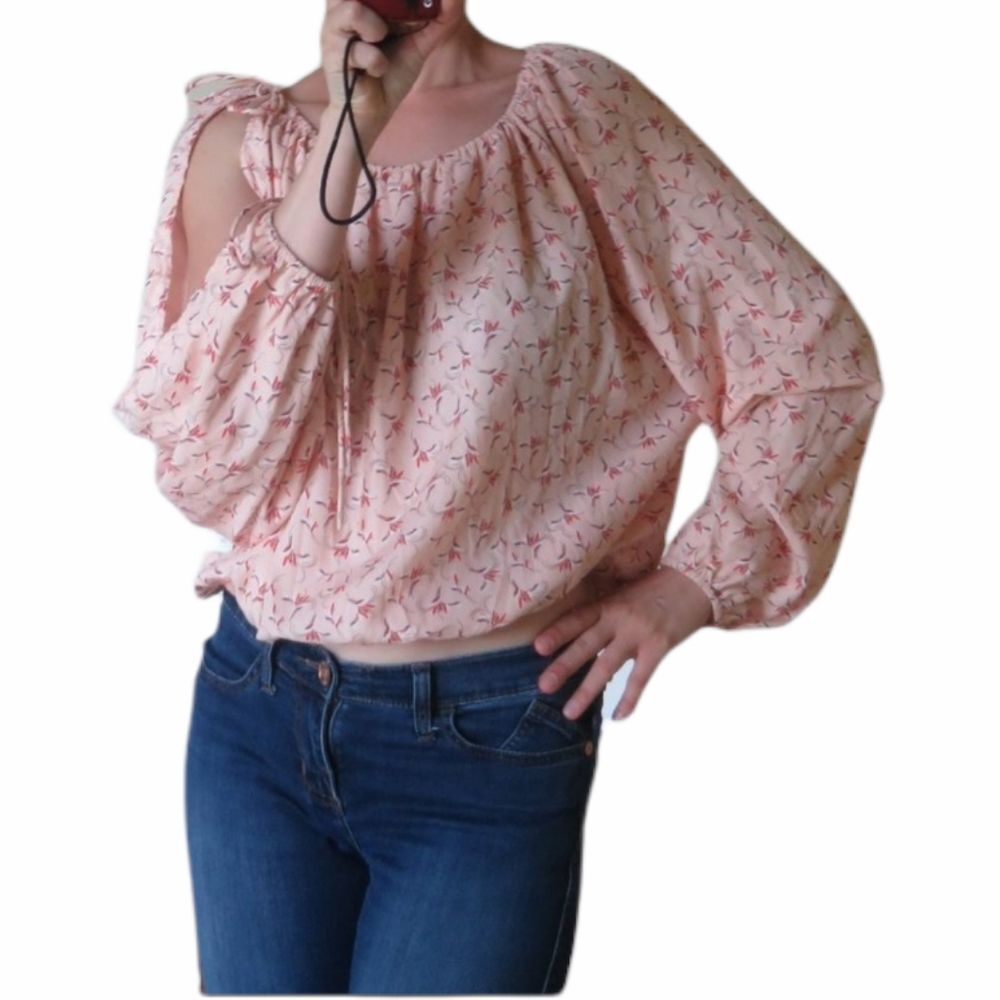 Line and Dot Revolve open shoulder long sleeve top floral blouse boho Medium